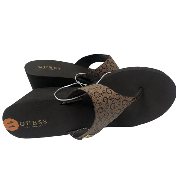 NWT GUESS Women's Brown Platform Heel Flip Flops Sandals Shoes Size 11 - Picture 6 of 12